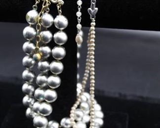 3 Strand Pearl Necklace, Single Strand Pearl Necklace and 1 Pair of Earrings