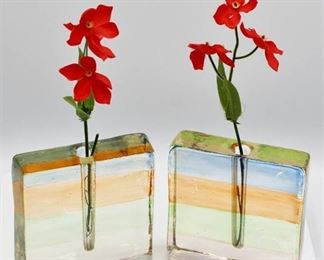 Art Glass Block Bud Vase x 2 Vintage