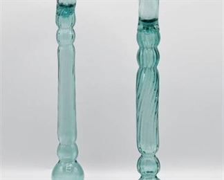 Hand Blown Light Blue Glass Candlesticks 13.5" and 14" Tall