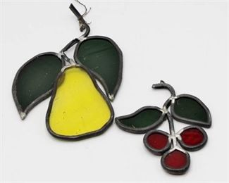 2 Stained Glass Wall Hangings Pear and Cherries