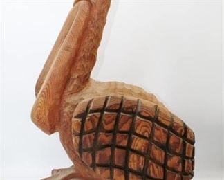 Hand Carved Wood Pelican Sculpture 20” Tall