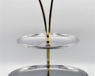 Mid Century Atomic 2 Tier Appetizer Tidbit Serving Tray Chrome