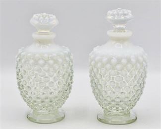2 Fenton White Hobnail Art Glass Vanity PERFUME BOTTLE w Stopper