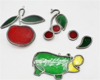 Stained Glass Pieces - Apple, Hippopotamus, Cherries