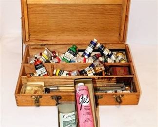 Antique Painters Box with Assorted Vintage Acrylic Tubes and more...