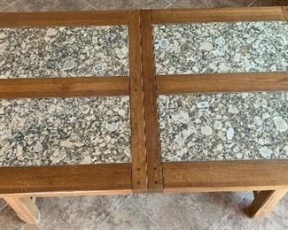 Mission Oak Travertine Dining Table w/8 chairs Table: 31x42x72in chairs: 41x20x20 seat height:19 HxWxD