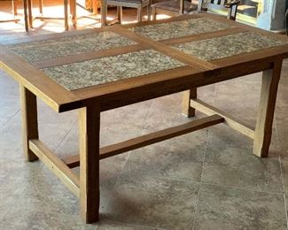 Mission Oak Travertine Dining Table w/8 chairs Table: 31x42x72in chairs: 41x20x20 seat height:19 HxWxD