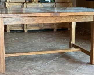 Mission Oak Travertine Dining Table w/8 chairs Table: 31x42x72in chairs: 41x20x20 seat height:19 HxWxD
