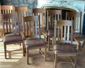 Mission Oak Travertine Dining Table w/8 chairs Table: 31x42x72in chairs: 41x20x20 seat height:19 HxWxD