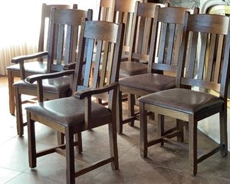 Mission Oak Travertine Dining Table w/8 chairs Table: 31x42x72in chairs: 41x20x20 seat height:19 HxWxD