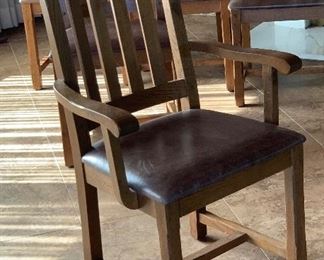 Mission Oak Travertine Dining Table w/8 chairs Table: 31x42x72in chairs: 41x20x20 seat height:19 HxWxD