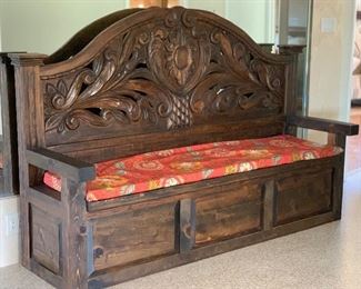 Huge Rustic Hand Carved Entryway Bench w/ Storage 60x90x27in HxWxD