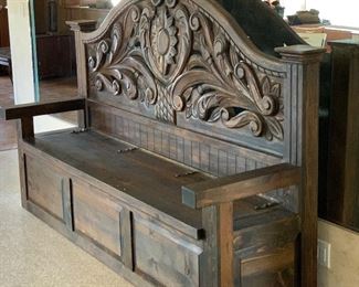 Huge Rustic Hand Carved Entryway Bench w/ Storage 60x90x27in HxWxD