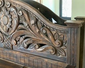 Huge Rustic Hand Carved Entryway Bench w/ Storage 60x90x27in HxWxD