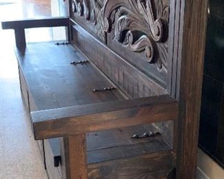 Huge Rustic Hand Carved Entryway Bench w/ Storage 60x90x27in HxWxD