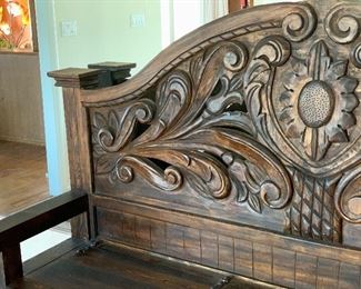 Huge Rustic Hand Carved Entryway Bench w/ Storage 60x90x27in HxWxD