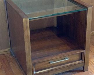 Walnut Glass Top End Table 25x23.5x24inD HxWxD