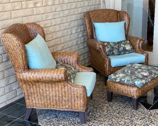 Oversized Wicker Rattan Chair #1 41x33x41in HxWxD
Oversized Wicker Rattan Chair #2 41x33x41in HxWxD
Wicker Rattan Ottoman 15x26x20in HxWxD