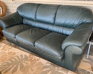 Green Leather Sofa 34x84x32in HxWxD