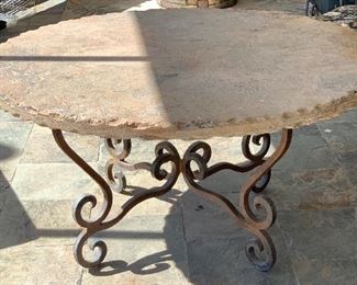 Heavy Scroll Iron & Stone Top Patio Table w/ 4 Chairs Table: 30in H x 60in Diameter Chair: 35x21x20 seat height: 19in HxWxD