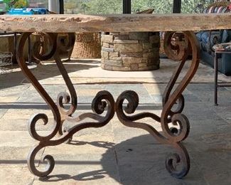 Heavy Scroll Iron & Stone Top Patio Table w/ 4 Chairs Table: 30in H x 60in Diameter Chair: 35x21x20 seat height: 19in HxWxD