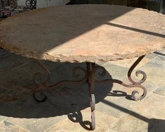 Heavy Scroll Iron & Stone Top Patio Table w/ 4 Chairs Table: 30in H x 60in Diameter Chair: 35x21x20 seat height: 19in HxWxD