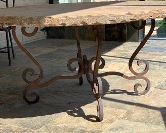 Heavy Scroll Iron & Stone Top Patio Table w/ 4 Chairs Table: 30in H x 60in Diameter Chair: 35x21x20 seat height: 19in HxWxD