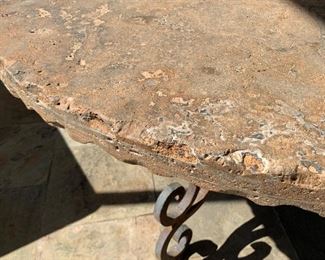 Heavy Scroll Iron & Stone Top Patio Table w/ 4 Chairs Table: 30in H x 60in Diameter Chair: 35x21x20 seat height: 19in HxWxD