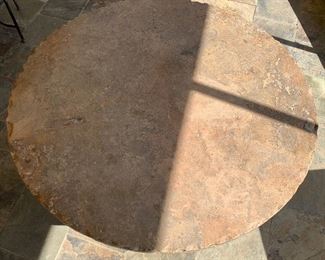 Heavy Scroll Iron & Stone Top Patio Table w/ 4 Chairs Table: 30in H x 60in Diameter Chair: 35x21x20 seat height: 19in HxWxD