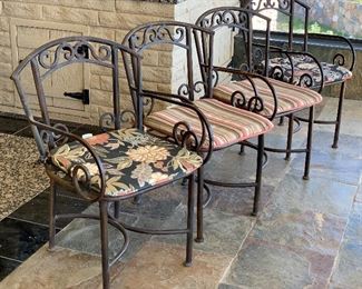Heavy Scroll Iron & Stone Top Patio Table w/ 4 Chairs Table: 30in H x 60in Diameter Chair: 35x21x20 seat height: 19in HxWxD