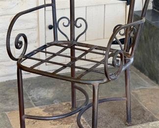 Heavy Scroll Iron & Stone Top Patio Table w/ 4 Chairs Table: 30in H x 60in Diameter Chair: 35x21x20 seat height: 19in HxWxD