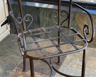 Heavy Scroll Iron & Stone Top Patio Table w/ 4 Chairs Table: 30in H x 60in Diameter Chair: 35x21x20 seat height: 19in HxWxD
