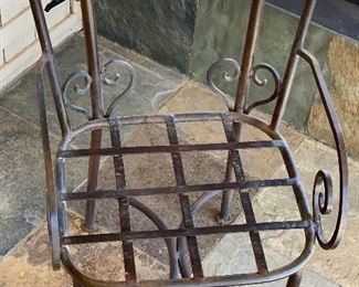 Heavy Scroll Iron & Stone Top Patio Table w/ 4 Chairs Table: 30in H x 60in Diameter Chair: 35x21x20 seat height: 19in HxWxD