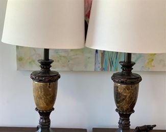 Heavy Stone & Metal Lamps PAIR
