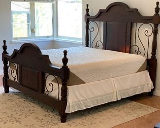 King Rustic Wood & Scroll Iron Bed 73x81x87in HxWxD