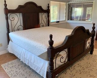 King Rustic Wood & Scroll Iron Bed 73x81x87in HxWxD