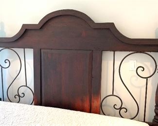 King Rustic Wood & Scroll Iron Bed 73x81x87in HxWxD