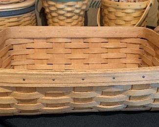 Longaberger Leather handle basket 14x10x4in HxWxD