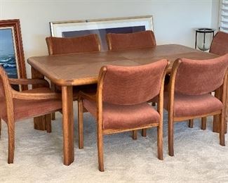Copenhagen Danish Oak Dining table w/ 6 chairs Table: 27x40x66-84in. Chair: 33x21x21 seat:17.5in HxWxD