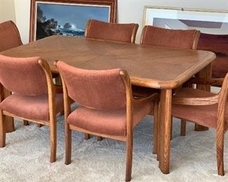 Copenhagen Danish Oak Dining table w/ 6 chairs Table: 27x40x66-84in. Chair: 33x21x21 seat:17.5in HxWxD