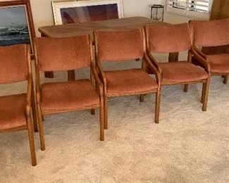 Copenhagen Danish Oak Dining table w/ 6 chairs Table: 27x40x66-84in. Chair: 33x21x21 seat:17.5in HxWxD
