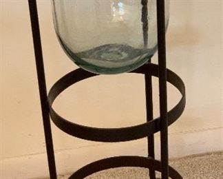Wrought Iron & Glass Pedestal Vase 27in x 11in diameter