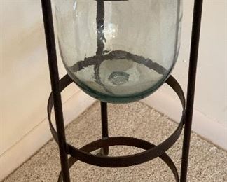 Wrought Iron & Glass Pedestal Vase 27in x 11in diameter