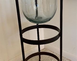 Wrought Iron & Glass Pedestal Vase 27in x 11in diameter