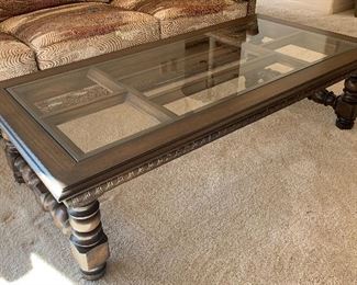 Vintage Walnut Glass Top Coffee Table 16x29x59.5 HxWxD