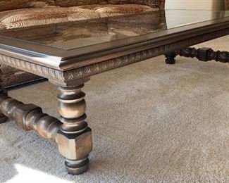 Vintage Walnut Glass Top Coffee Table 16x29x59.5 HxWxD