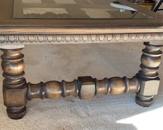Vintage Walnut Glass Top Coffee Table 16x29x59.5 HxWxD