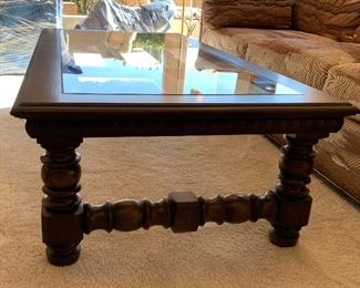 Vintage Walnut Glass Top Coffee Table 16x29x59.5 HxWxD