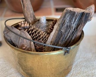 Brass Basket w/ Wood 11in x 21in diameter