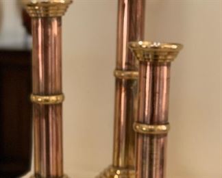 Trio Copper & Brass Candle Stands